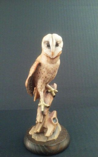 Anri Vintage Owl,  Wood Hand Carved Figure 6 1/2 " H Magnificient Detail Pristine