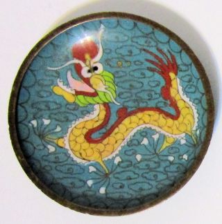 Chinese Cloisonne Yellow Dragon,  Turquoise Ground 3 & 3/4 " Plate