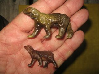 1950s Clairet France Brown Bear & Cub Plastic Play Set Zoo Animals