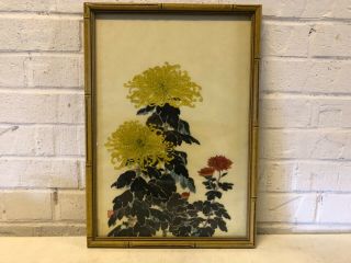 Vintage Nisaburo Ito " Chrysanthemum " (left) Bonsai Japanese Framed Print On Silk