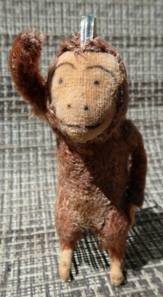 Vintage Japan Monkey Furry Tin Wind - Up Toy -