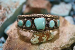 Vintage Navajo Cuff Bracelet With Kingman Turquoise,  Nickle Silver