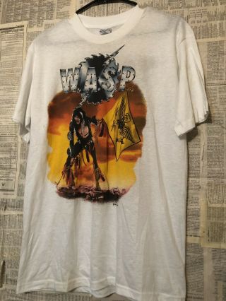 Vtg 80s W A S P Heavy Metal Shock Rock Band T - Shirt
