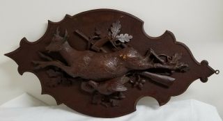 Antique Vintage German Austrian Black Forest Carved Hunting Deer Stag Plaque