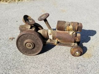 Vintage Antique Folk Art Cast Iron Toy Tractor 6 " The Hamilton Cagster Wheels