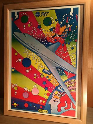 PETER MAX VINTAGE ART POSTER IN FRAME 1960 ' S 747 A3 VERY RARE WALL DECOR HOME 2