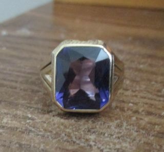 Antique Vintage Mens Art Deco Purple Amethyst 10k Solid Gold Ring