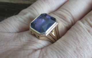 Antique Vintage Mens Art Deco Purple Amethyst 10k Solid Gold Ring 2