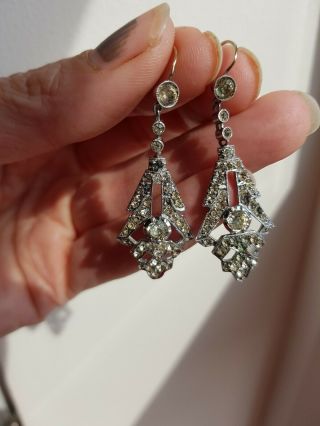 Antique Victorian 9ct Gold & Silver 935 Paste Drop Earrings
