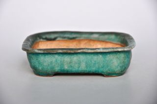 Ichinokura Sekisyu Handmade Japanese Green Crackle Glazed Shohin Bonsai Pot Rare