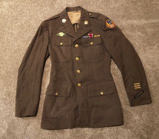 Ww2 U.  S.  Officer Service Coat Wool Serge Od 4 Pocket Dress Chest Patches 36l