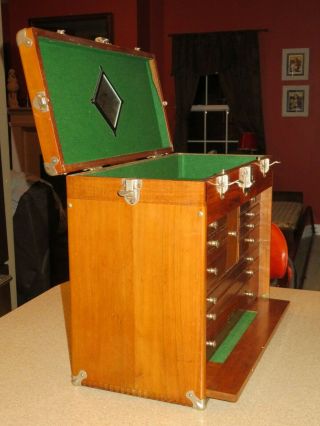 Vintage Minty 1960 WALNUT Wood Gerstner Machinist Tool Box Chest w/Key PRISTINE 3