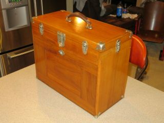 Vintage Minty 1960 WALNUT Wood Gerstner Machinist Tool Box Chest w/Key PRISTINE 5