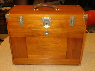 Vintage Minty 1960 WALNUT Wood Gerstner Machinist Tool Box Chest w/Key PRISTINE 6