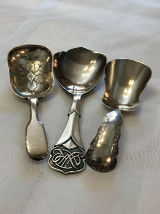 3 Gorgeous Victorian Dutch Silver Tea Caddy Spoons,  1857&1937