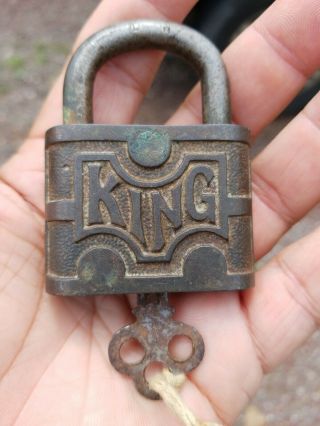Rare Vintage Antique U S King Padlock With Key Lock