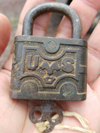 RARE vintage antique U S KING padlock with key lock 2