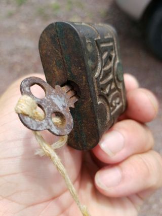 RARE vintage antique U S KING padlock with key lock 7