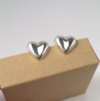 Vintage Tiffany & Co Sterling Silver Puffy Heart Stud Earrings