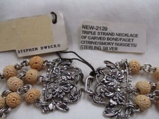 Stephen Dweck Triple Strand Silver Necklace - Carved Bone - Citrine Smoky NuggetsNR 5