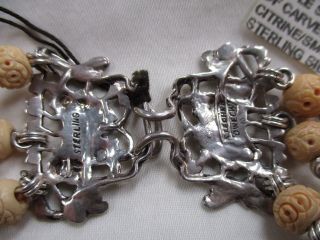 Stephen Dweck Triple Strand Silver Necklace - Carved Bone - Citrine Smoky NuggetsNR 7