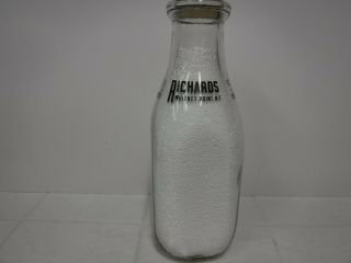 Vintage 1Qt Richards Dairy Milk Bottle,  Whitney Point NY 4