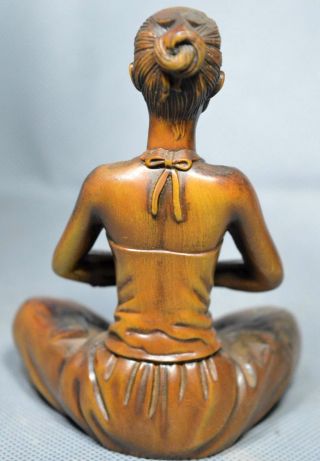 China Collectable Old Handwork Boxwood Carve Pray Beauty Belle Auspicious Statue 3