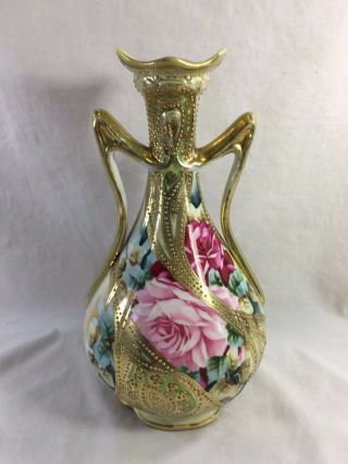 Fine Antique Hand Painted Nippon Porcelain Double Handled Vase