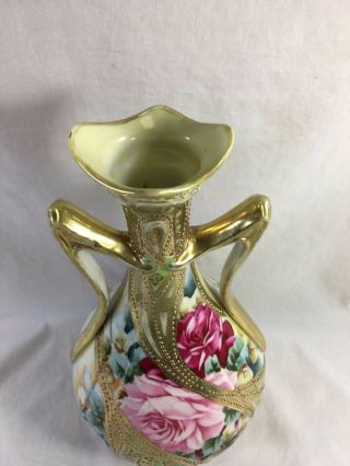 Fine antique hand painted Nippon porcelain double handled vase 2