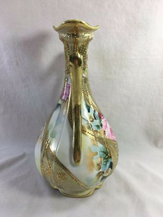 Fine antique hand painted Nippon porcelain double handled vase 3