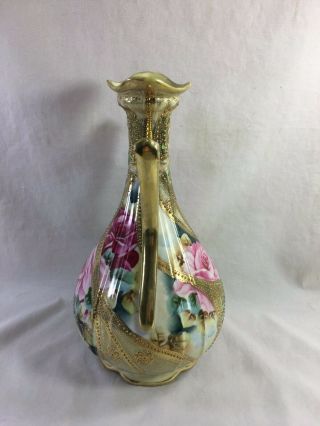 Fine antique hand painted Nippon porcelain double handled vase 4
