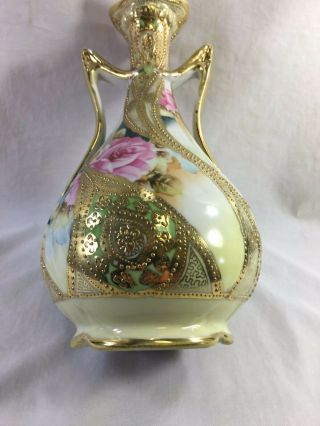 Fine antique hand painted Nippon porcelain double handled vase 5