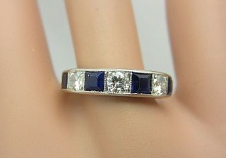 Vintage Art Deco Platinum 14k Gold Sapphire Diamond Ring 1.  20ct Wedding Band