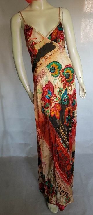 Vintage 90’s John Galliano Multicolored Floral Summer Maxi Dress Size 14