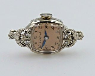 Vintage Bulova 14k White Gold Diamond Ladies Watch.