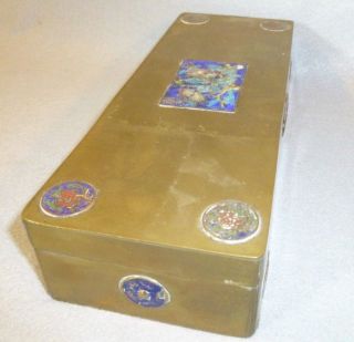 Antique Early 20th C Chinese Brass Trinket Jewelry Box Hand Painted Brass Relief 3