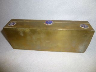 Antique Early 20th C Chinese Brass Trinket Jewelry Box Hand Painted Brass Relief 4