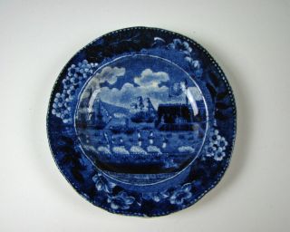 Antique Dark Blue Staffordshire Cup Plate Landing Of Lafayette Circa 1825