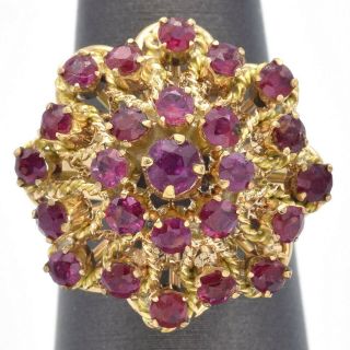 Vintage 14k Yellow Gold 1.  96 Tcw Ruby Floral Cluster Ring 6.  7 Grams