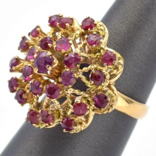 Vintage 14K Yellow Gold 1.  96 TCW Ruby Floral Cluster Ring 6.  7 Grams 2