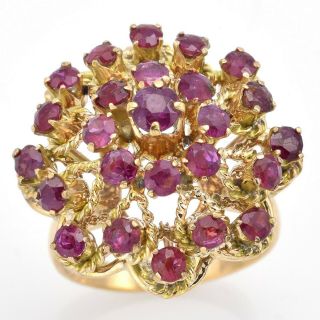 Vintage 14K Yellow Gold 1.  96 TCW Ruby Floral Cluster Ring 6.  7 Grams 6