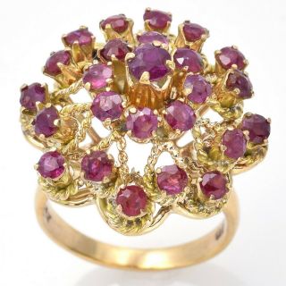 Vintage 14K Yellow Gold 1.  96 TCW Ruby Floral Cluster Ring 6.  7 Grams 7