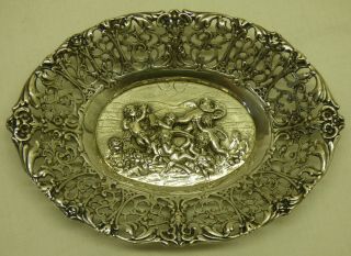 Antique German Hanau 800 Silver Candy Bowl Dish Cherubs Putti Openwork Repousse