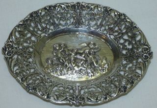 Antique German Hanau 800 Silver Candy Bowl Dish Cherubs Putti Openwork Repousse 2