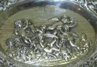 Antique German Hanau 800 Silver Candy Bowl Dish Cherubs Putti Openwork Repousse 4