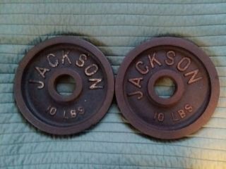 (1) Pair 2 Vintage Rare Antique 10 Lb Jackson Olympic Weights Hard To Find