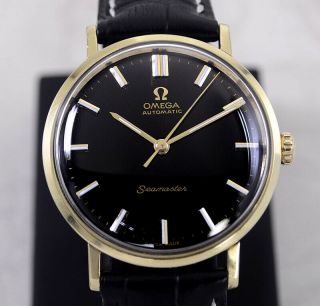 VINTAGE OMEGA SEAMASTER AUTOMATIC GOLD PLATED CASE BLACK DIAL DRESS MEN ' S WATCH 2