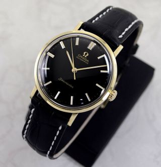 VINTAGE OMEGA SEAMASTER AUTOMATIC GOLD PLATED CASE BLACK DIAL DRESS MEN ' S WATCH 3
