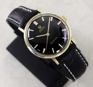 VINTAGE OMEGA SEAMASTER AUTOMATIC GOLD PLATED CASE BLACK DIAL DRESS MEN ' S WATCH 4