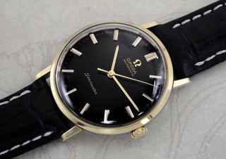 VINTAGE OMEGA SEAMASTER AUTOMATIC GOLD PLATED CASE BLACK DIAL DRESS MEN ' S WATCH 5